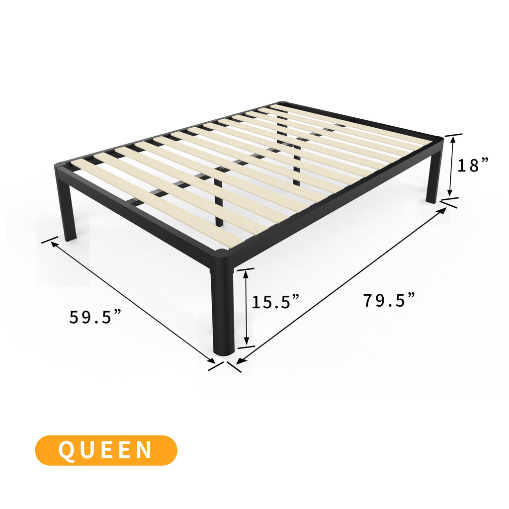 18 Inch Queen Platform Bed Frame with Wooden Slats T4273