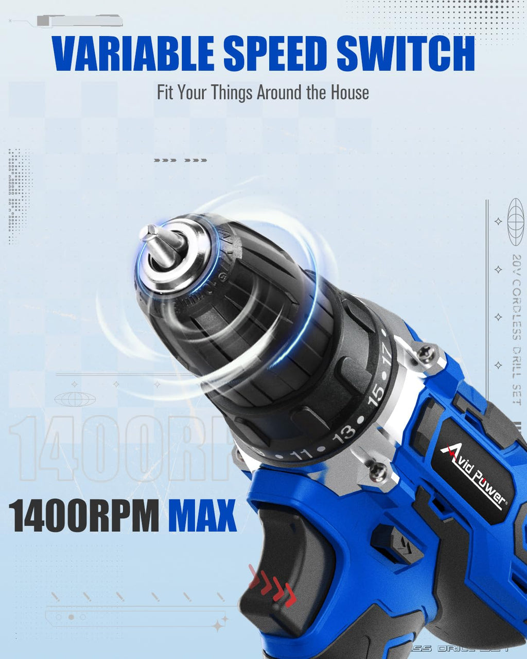 20V Cordless Drill Set with Battery and Charger U8620