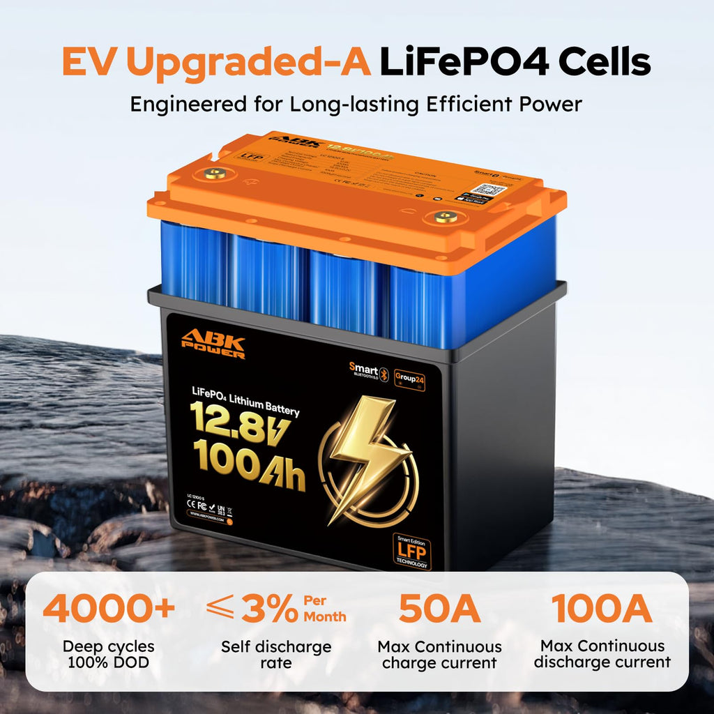 12V 100Ah LiFePO4 Lithium Battery with Bluetooth Monitoring & Low-Temp Protection W107