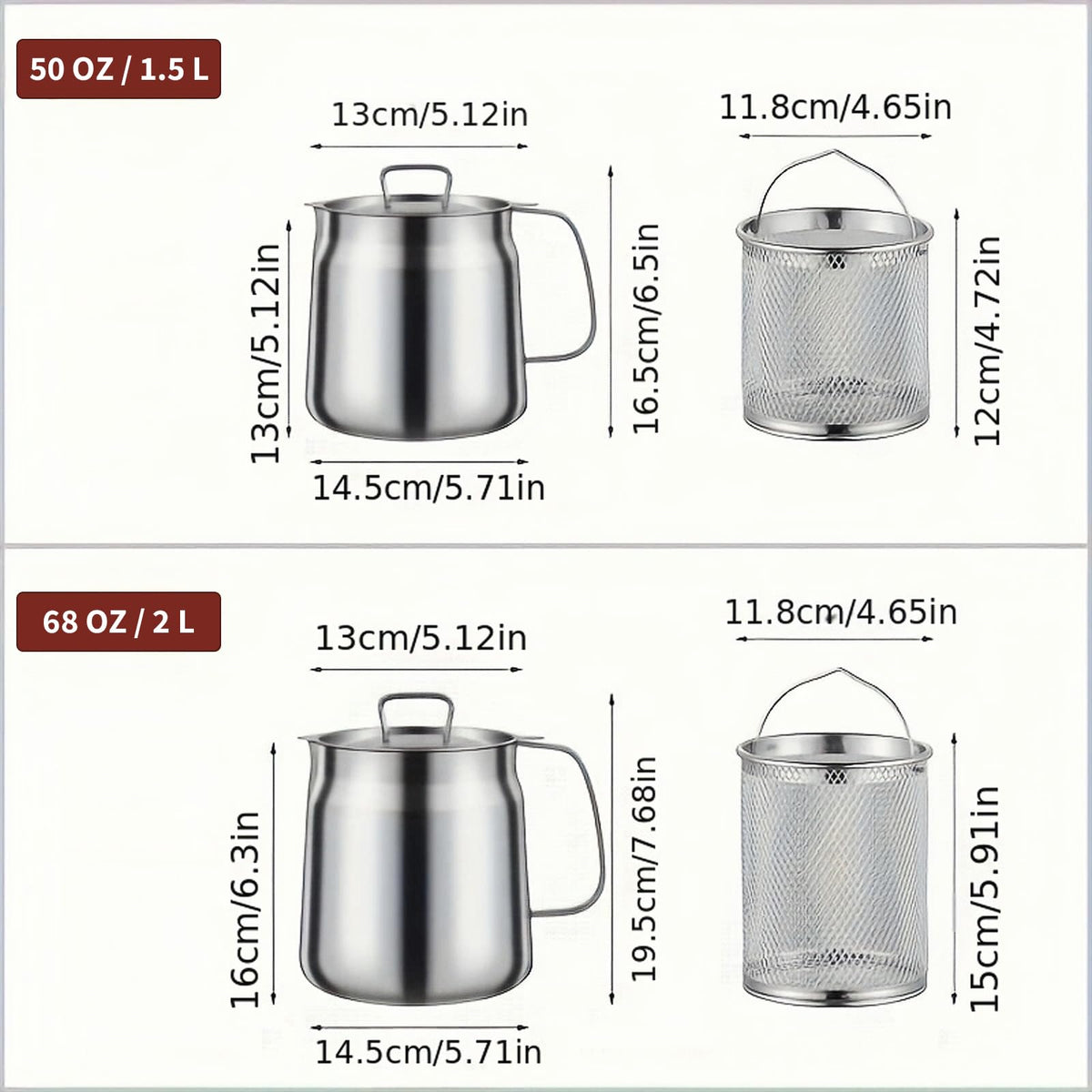 68oz 304 Stainless Steel Deep Fryer Pot with Basket Z3338