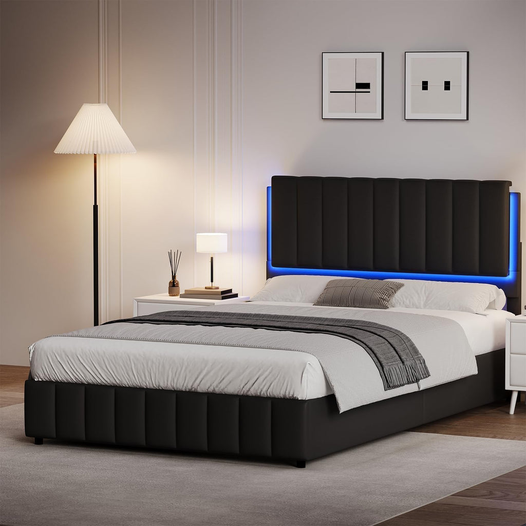 Black Faux Leather Full Size Bed Frame with Headboard G508170