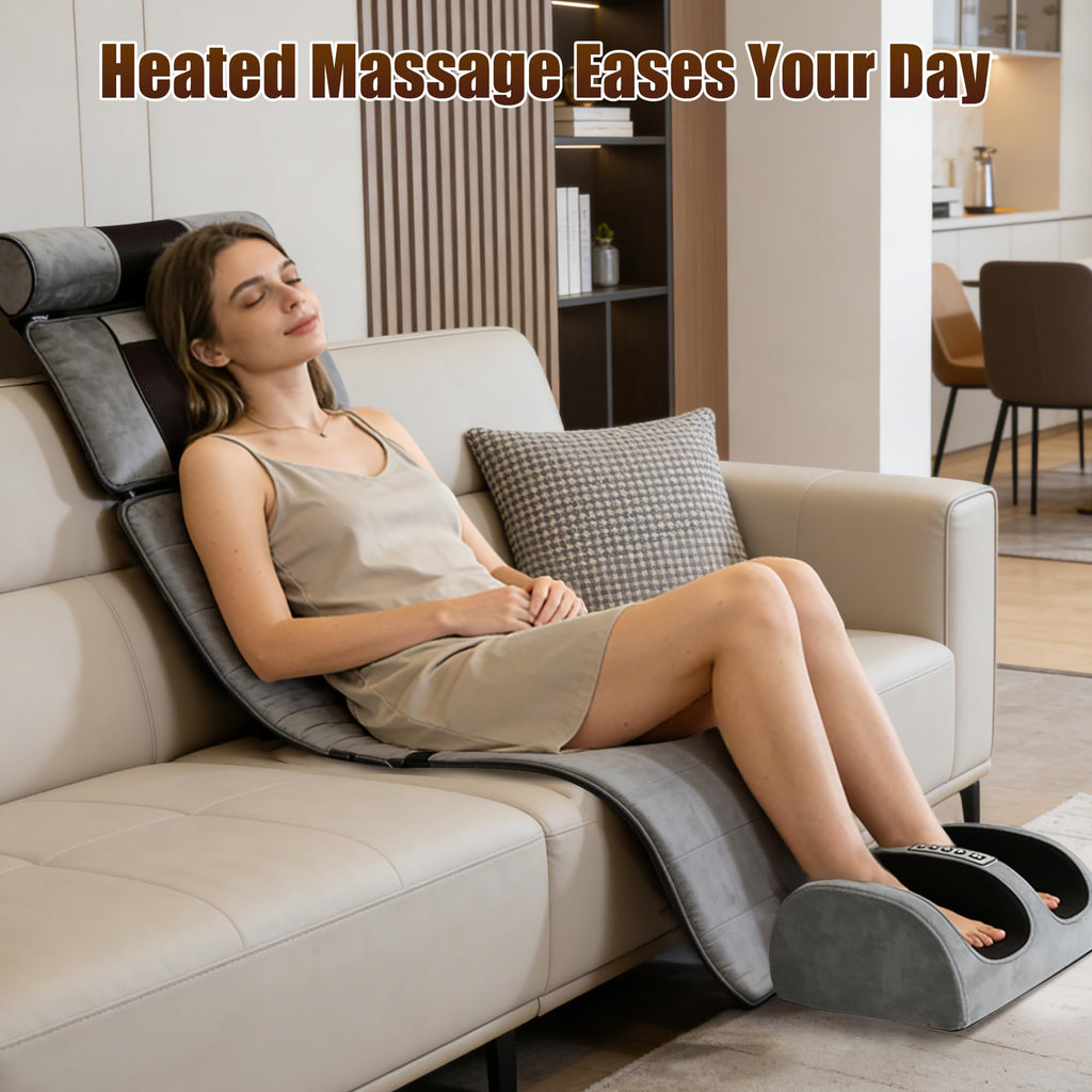 Full Body Massage Mat with Heat, 10 Vibrating Nodes, 9 Modes, 3 Heating Levels, Detachable Neck Foot Massager M670780