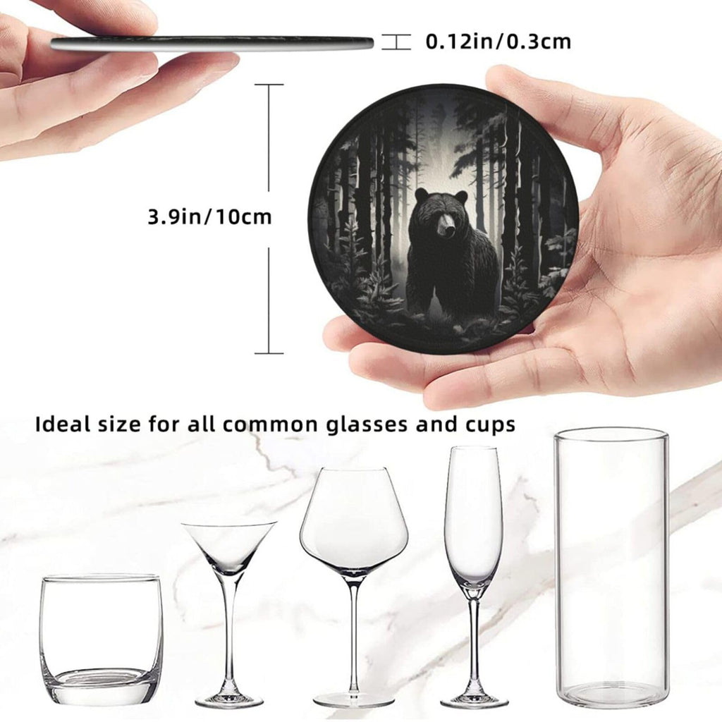 Black 6 Pcs Leather Coasters with Holder W1861