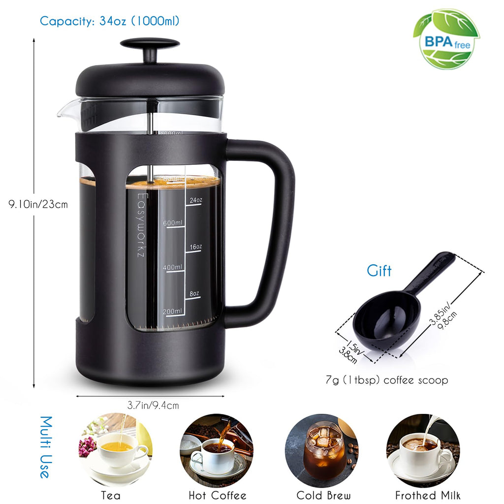 French Press 34 oz Stainless Steel Espresso Cups 5 oz Set of 2 N5665
