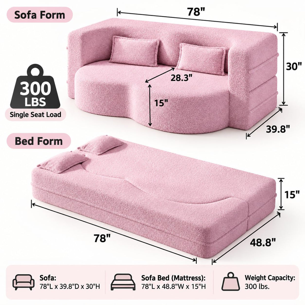2-in-1 Convertible Sofa Bed with Pillows N149