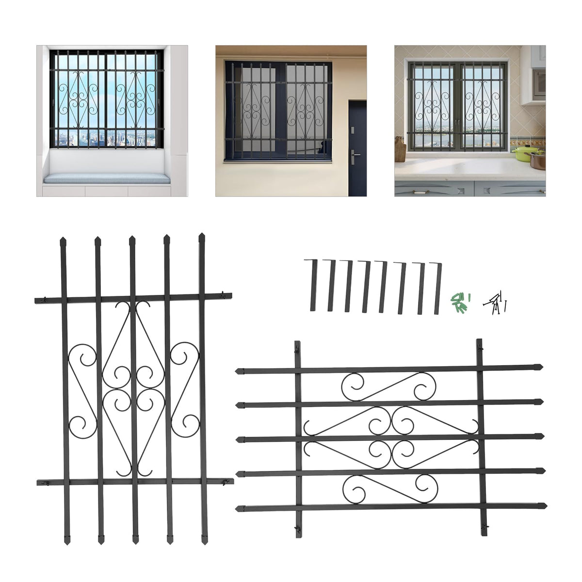 24 x 36 Inch Heavy Duty Iron Window Security Bars, Black 2 Pack X3623