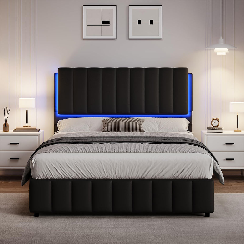 Black Faux Leather Full Size Bed Frame with Headboard G508170