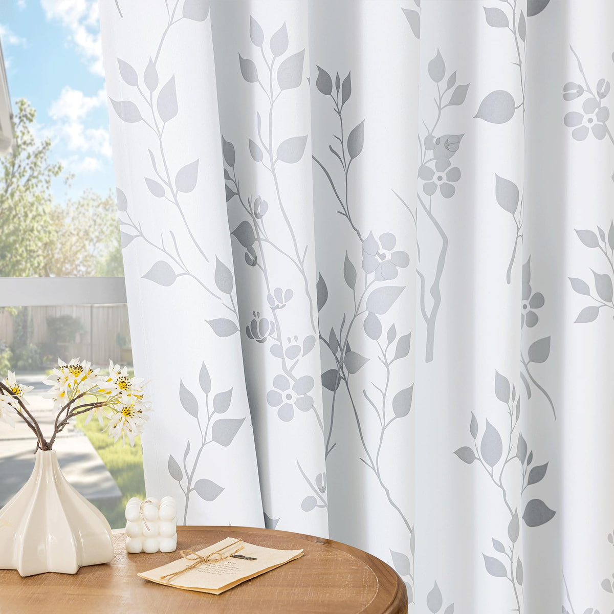 Grey White 100x84 Blackout Curtains L762237