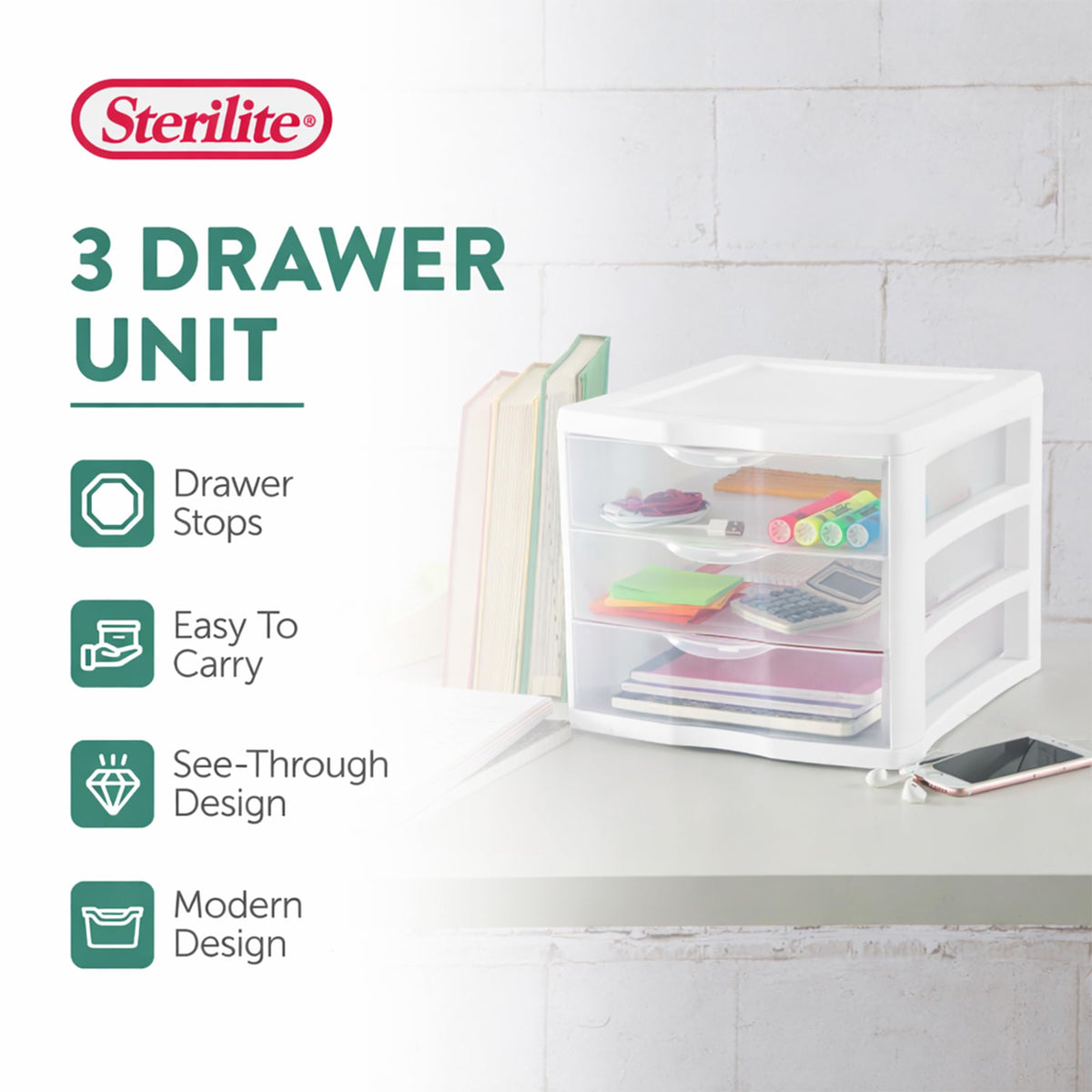 White Plastic 3 Drawer Desktop Storage Unit R85920