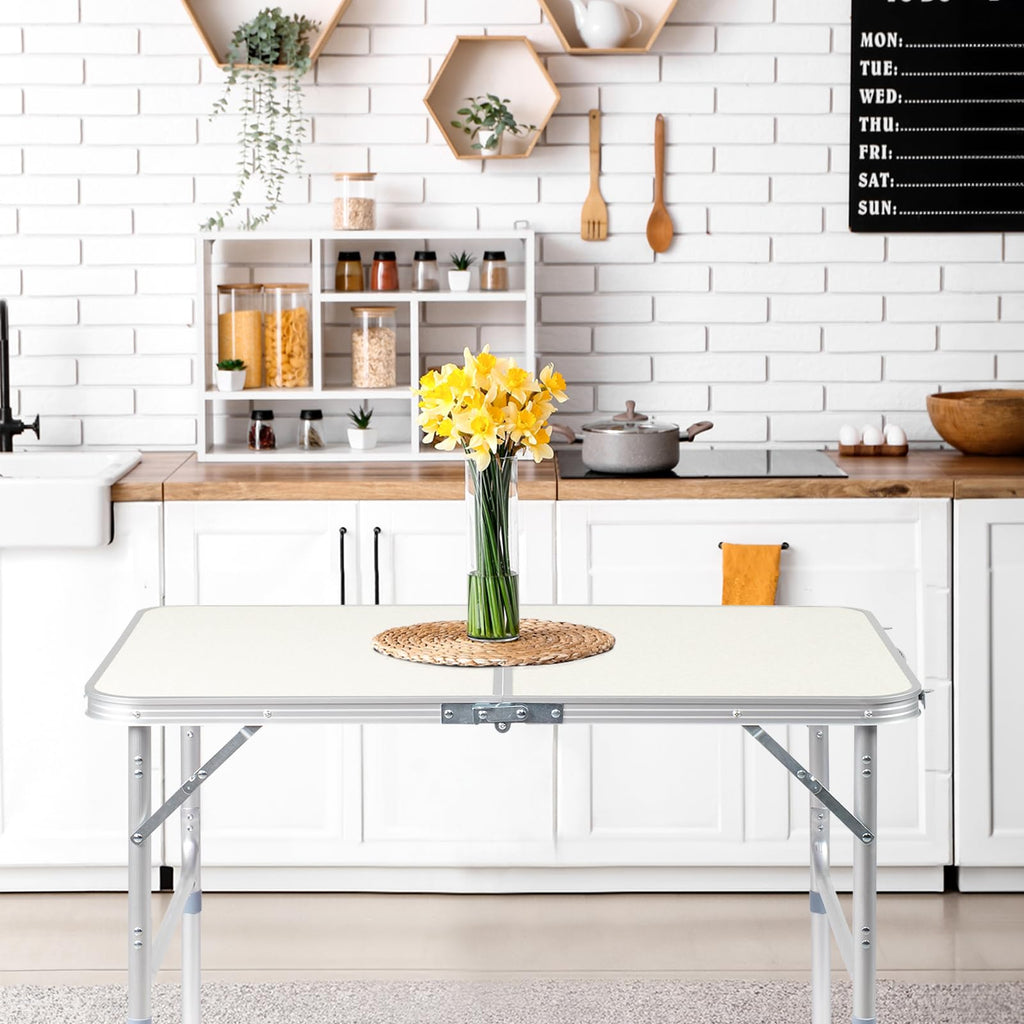 Aluminum Folding Table, Portable and Adjustable Rectangle Table, White (3FT) Y647934