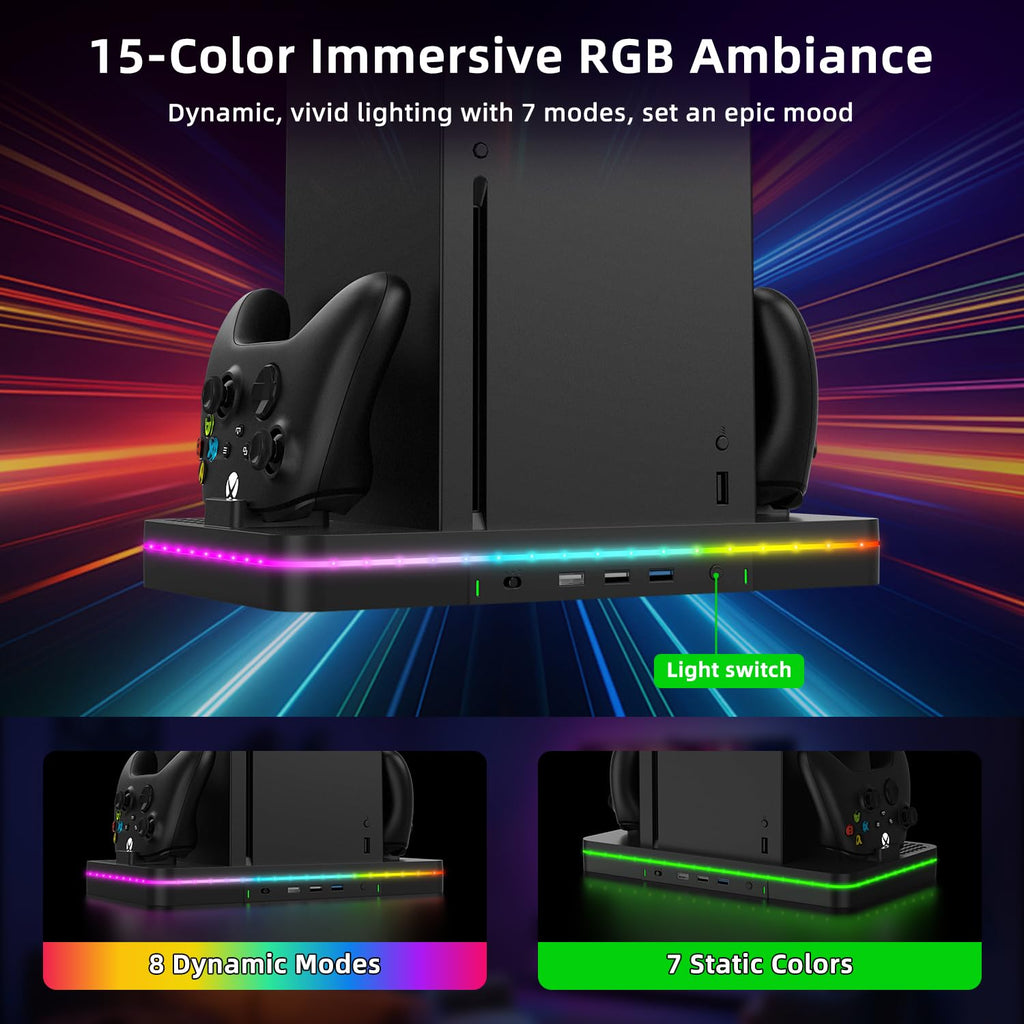 Black Cooling Fan Charging Stand with 3 USB Ports O6248