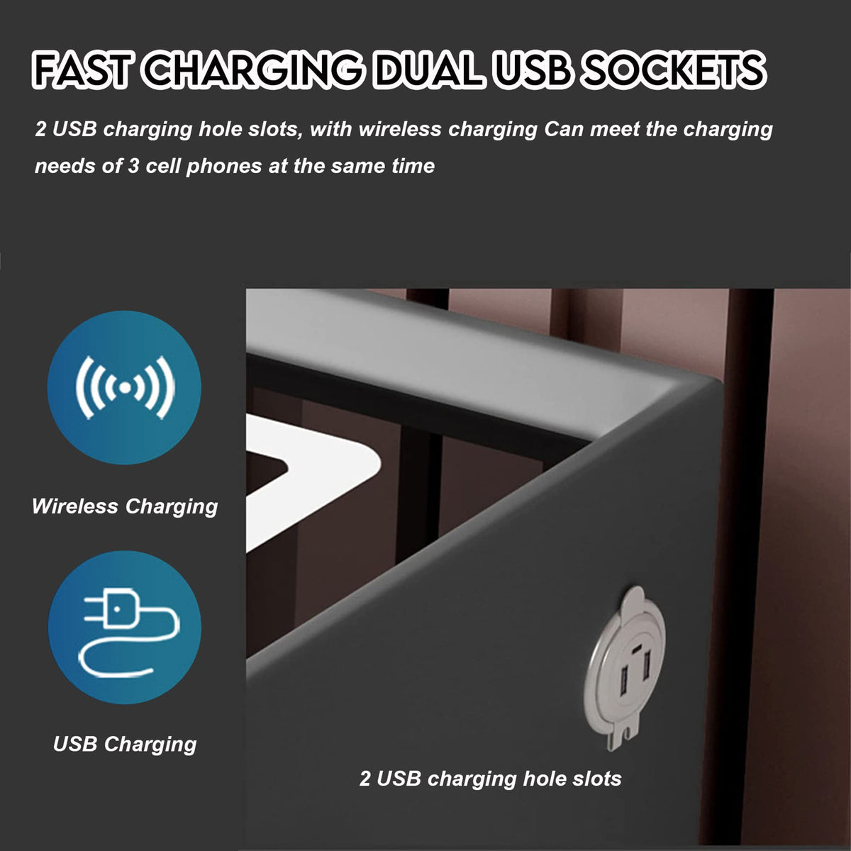 3-Color LED Nightstand with Wireless Charging Station and USB A286