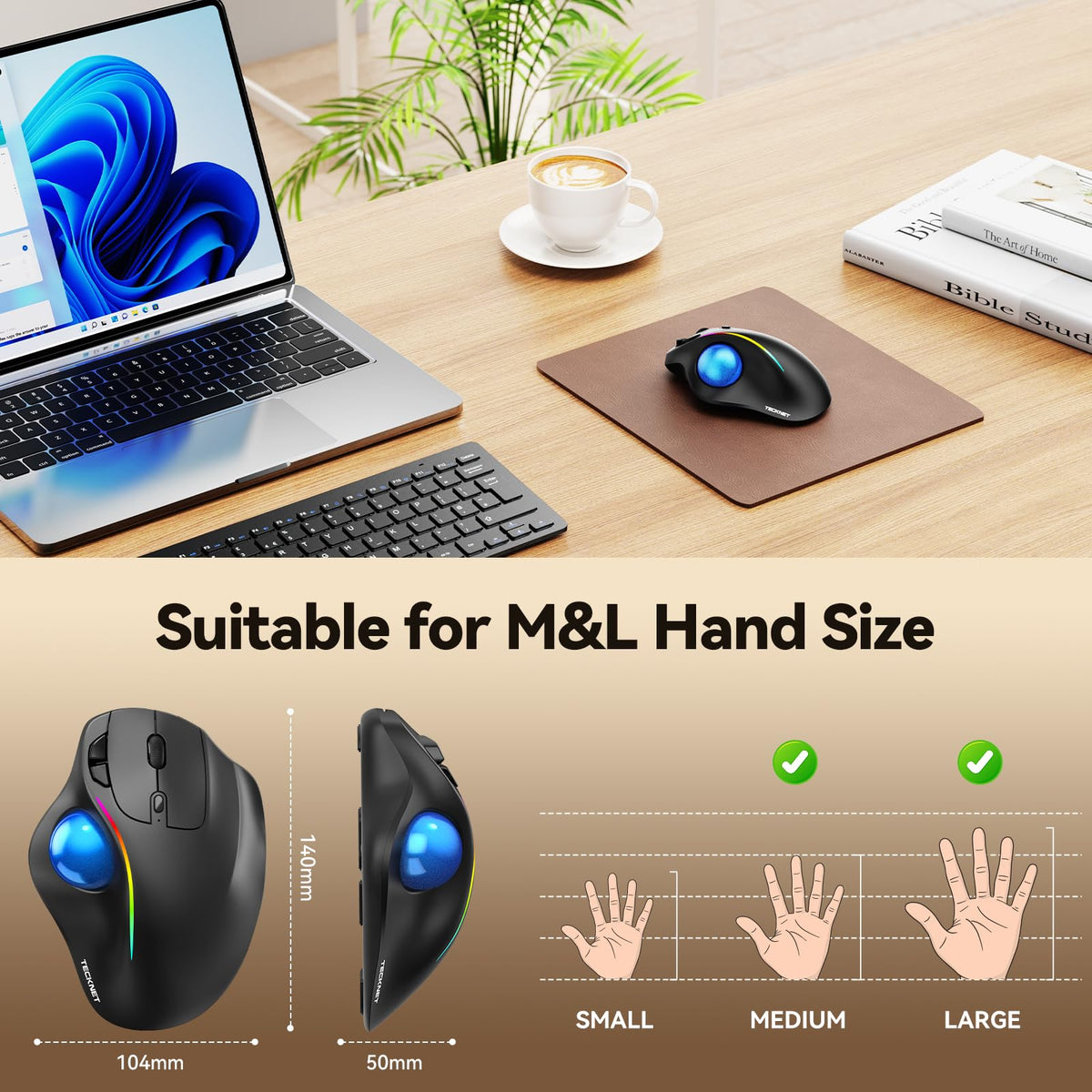 Wireless Bluetooth Ergonomic Trackball Mouse T936599