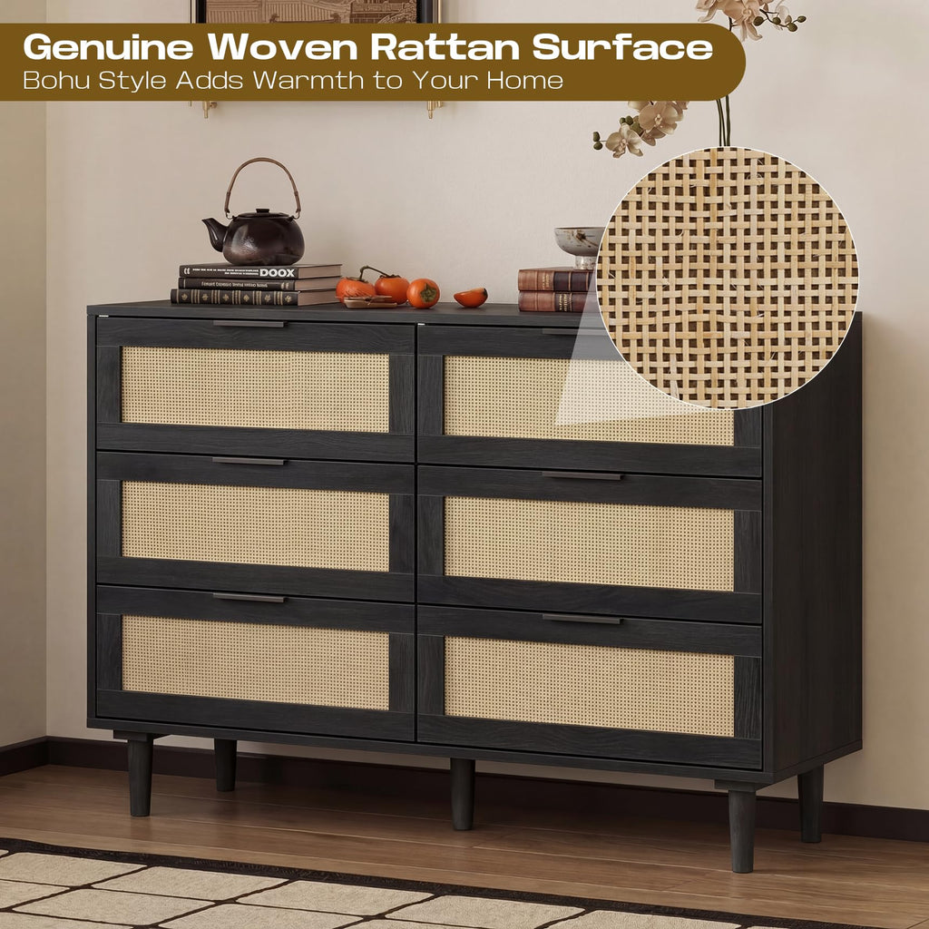 6 Drawer Rattan Wood Dresser U9317