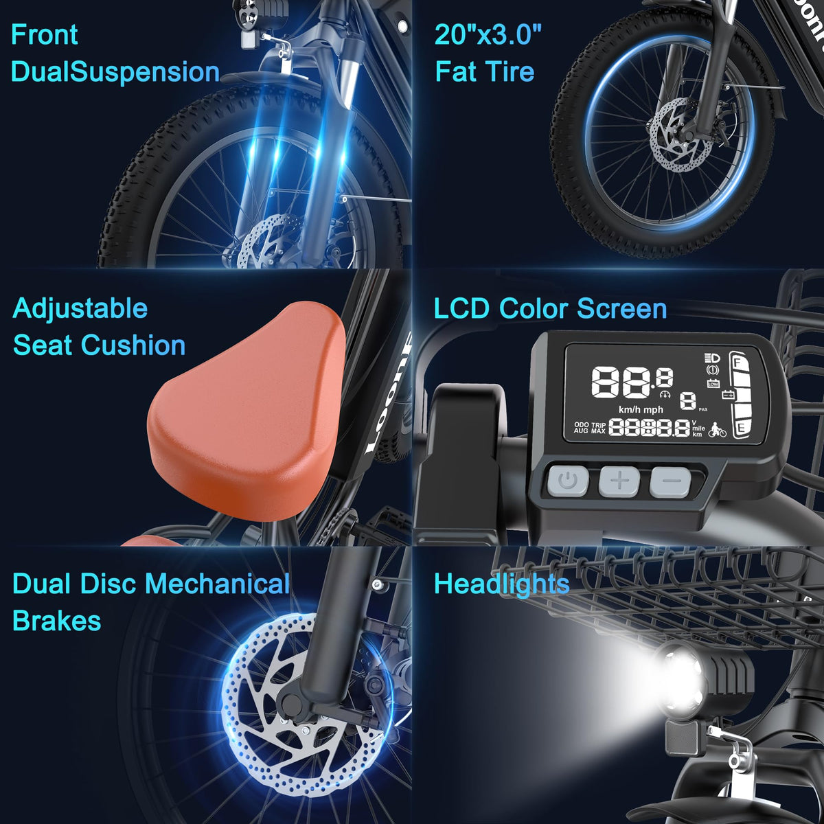 Peak 1000W 48V 13Ah Electric Bike with Rear Seat & Front Basket G330449