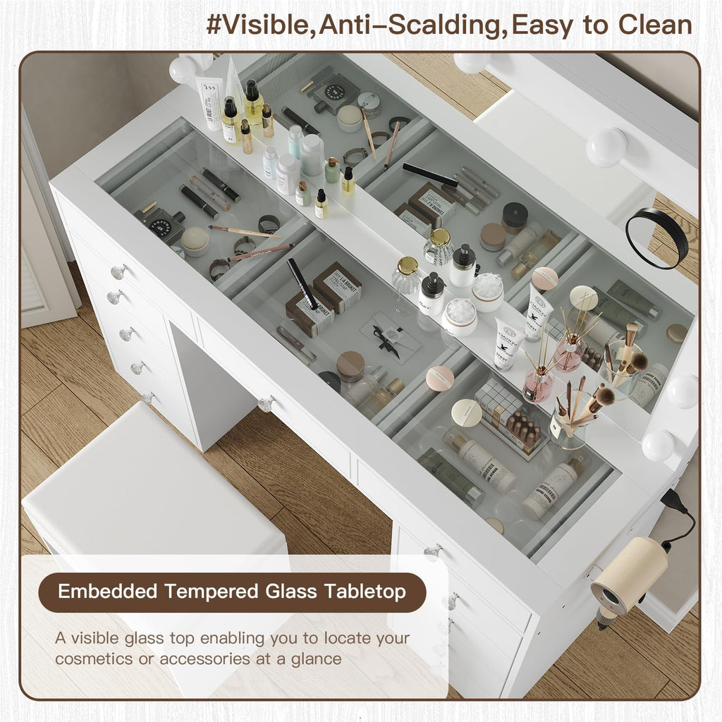 White Vanity Desk with Mirror and Chair I443172