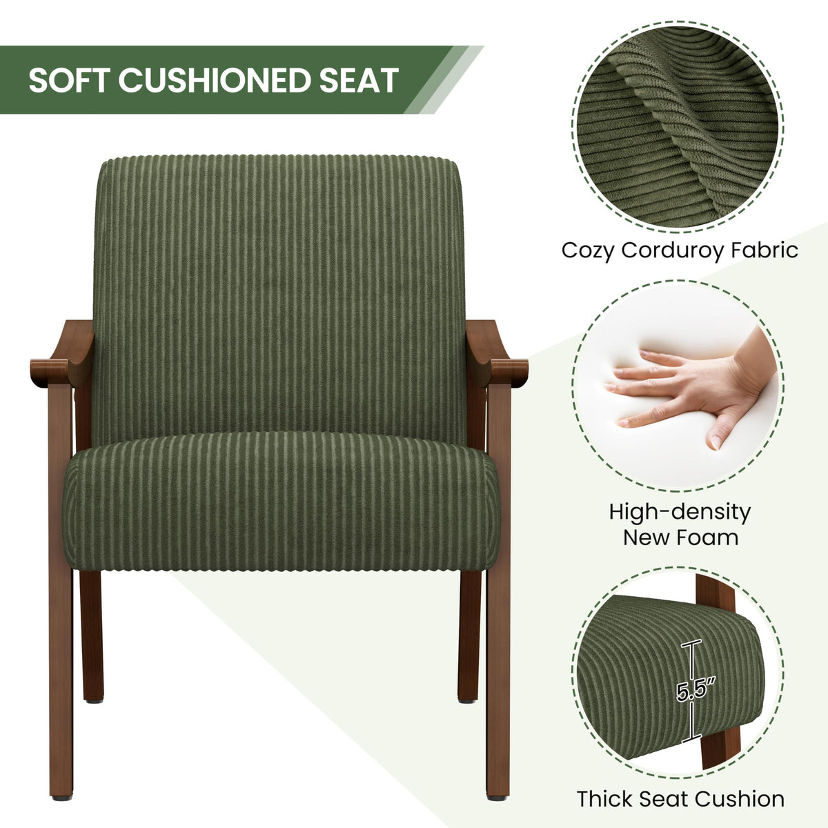 Dark Green Corduroy Accent Chairs Set of 2 J29490