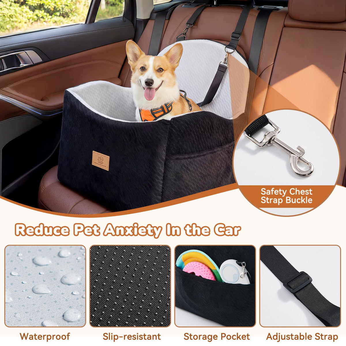 Dog Booster Car Seat for Small Dogs Up to 40lbs with Safety Belt U846
