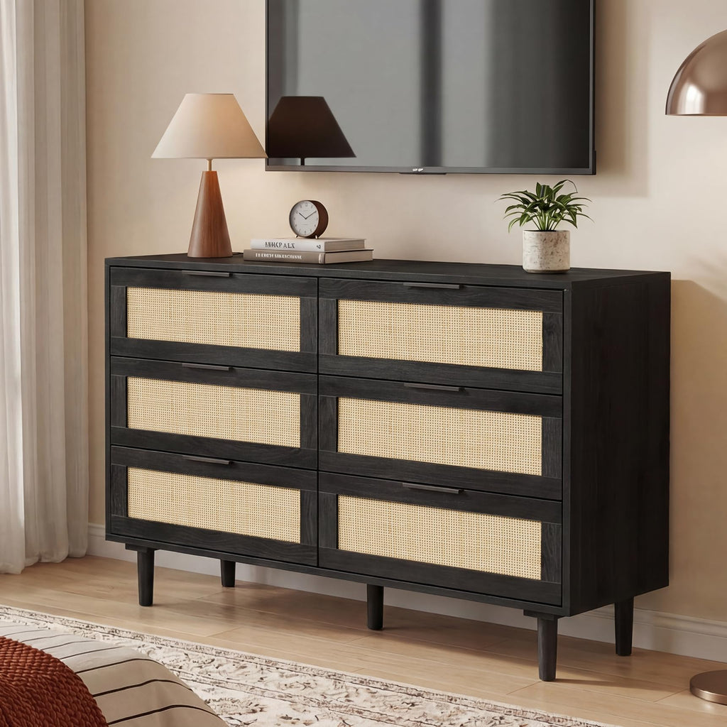 6 Drawer Rattan Wood Dresser U9317