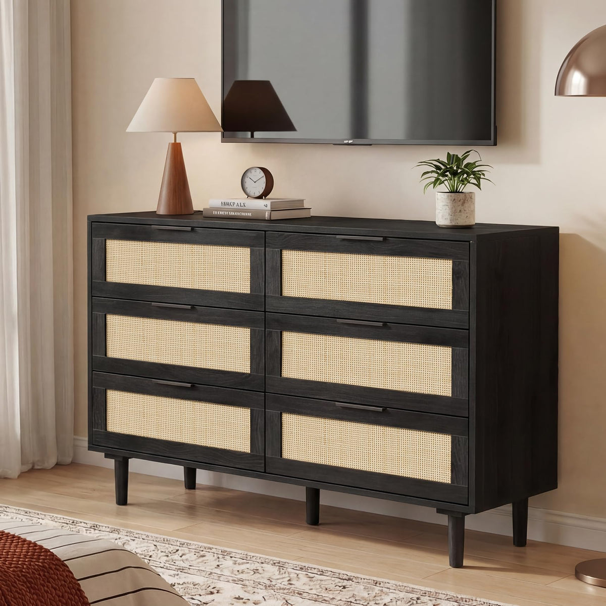 6 Drawer Rattan Wood Dresser U9317