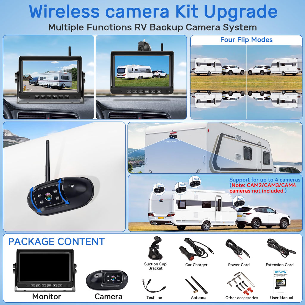 Wireless RV Backup Camera with 7" DVR Monitor C78129