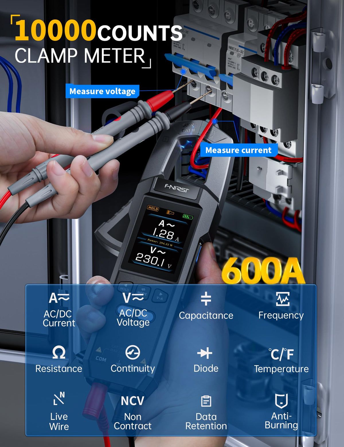 Clamp Meter 9999 Counts TRMS 600A AC/DC X61391
