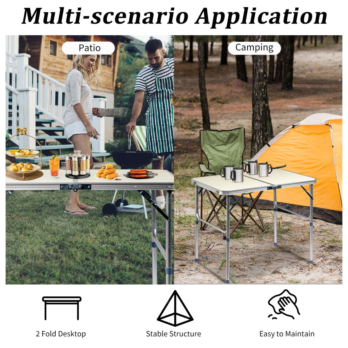 Aluminum Folding Table, Portable and Adjustable Rectangle Table, White (3FT) Y647934