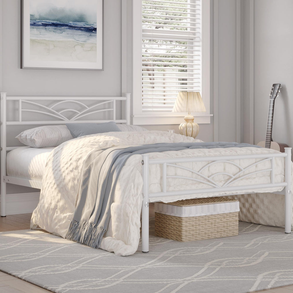 Twin Size White Metal Bed Frame with Headboard R96619