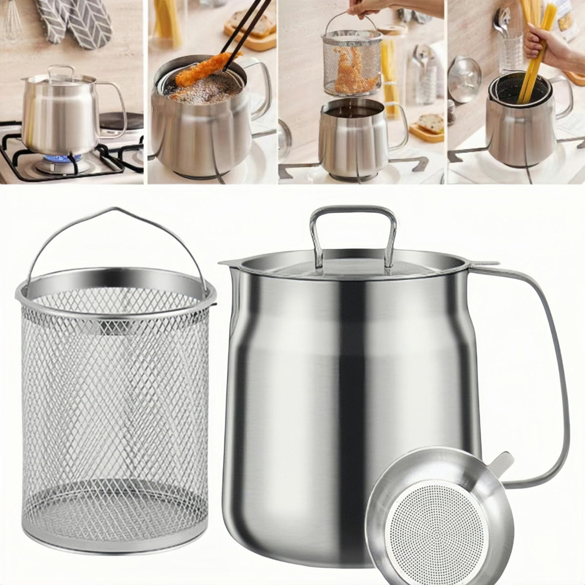 68oz 304 Stainless Steel Deep Fryer Pot with Basket Z3338