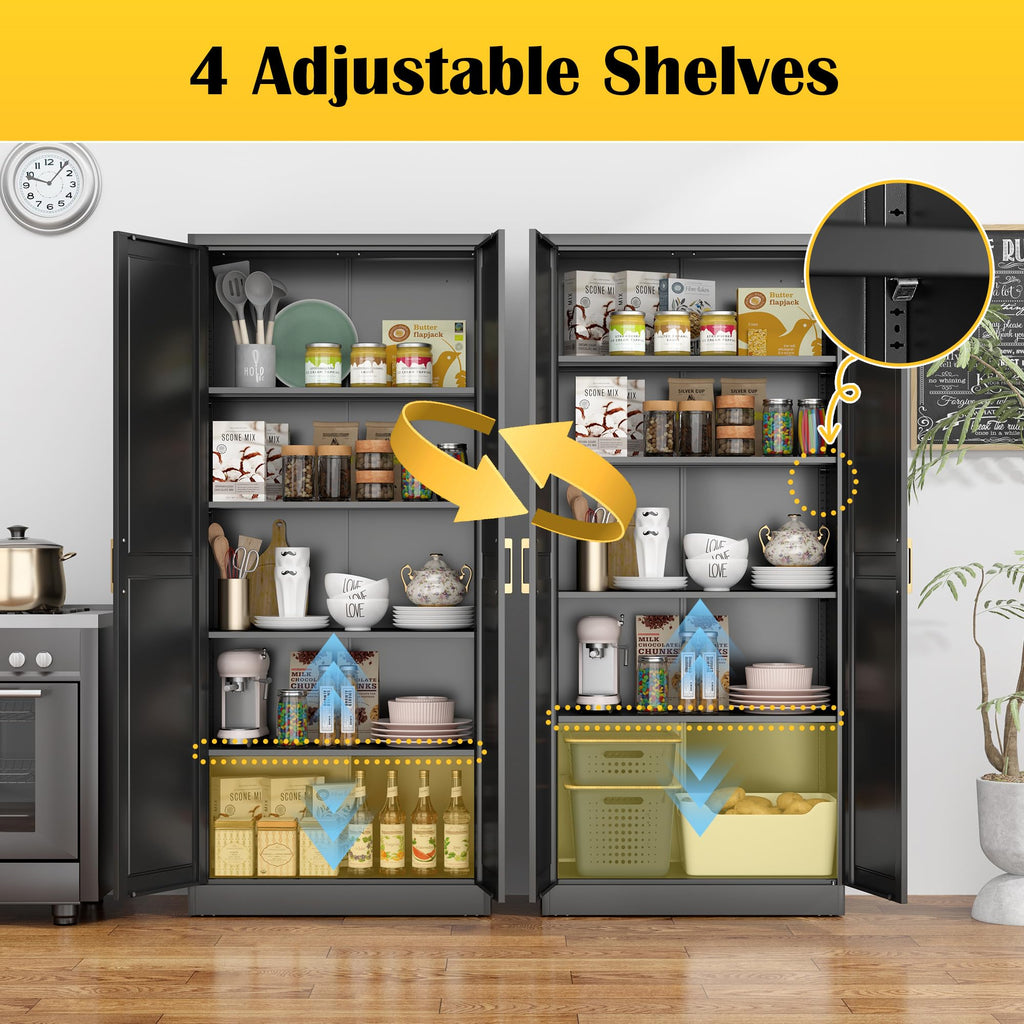 71" Metal Pantry Storage Cabinet with Doors & 4 Adjustable Shelves K475020