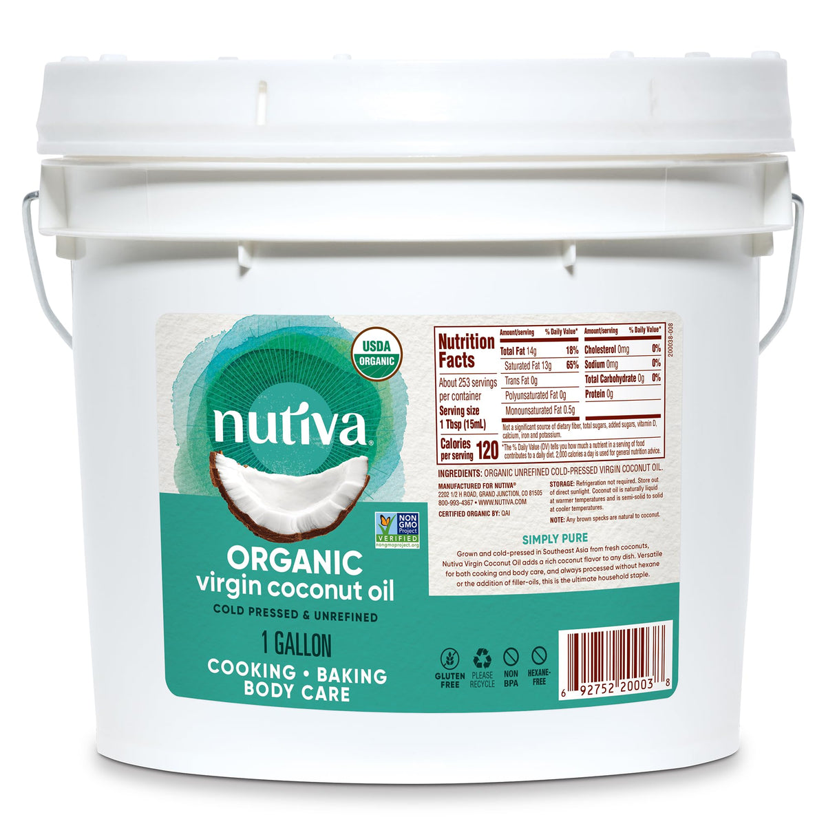 Organic Cold-Pressed Virgin Coconut Oil, 1 Gallon T60227