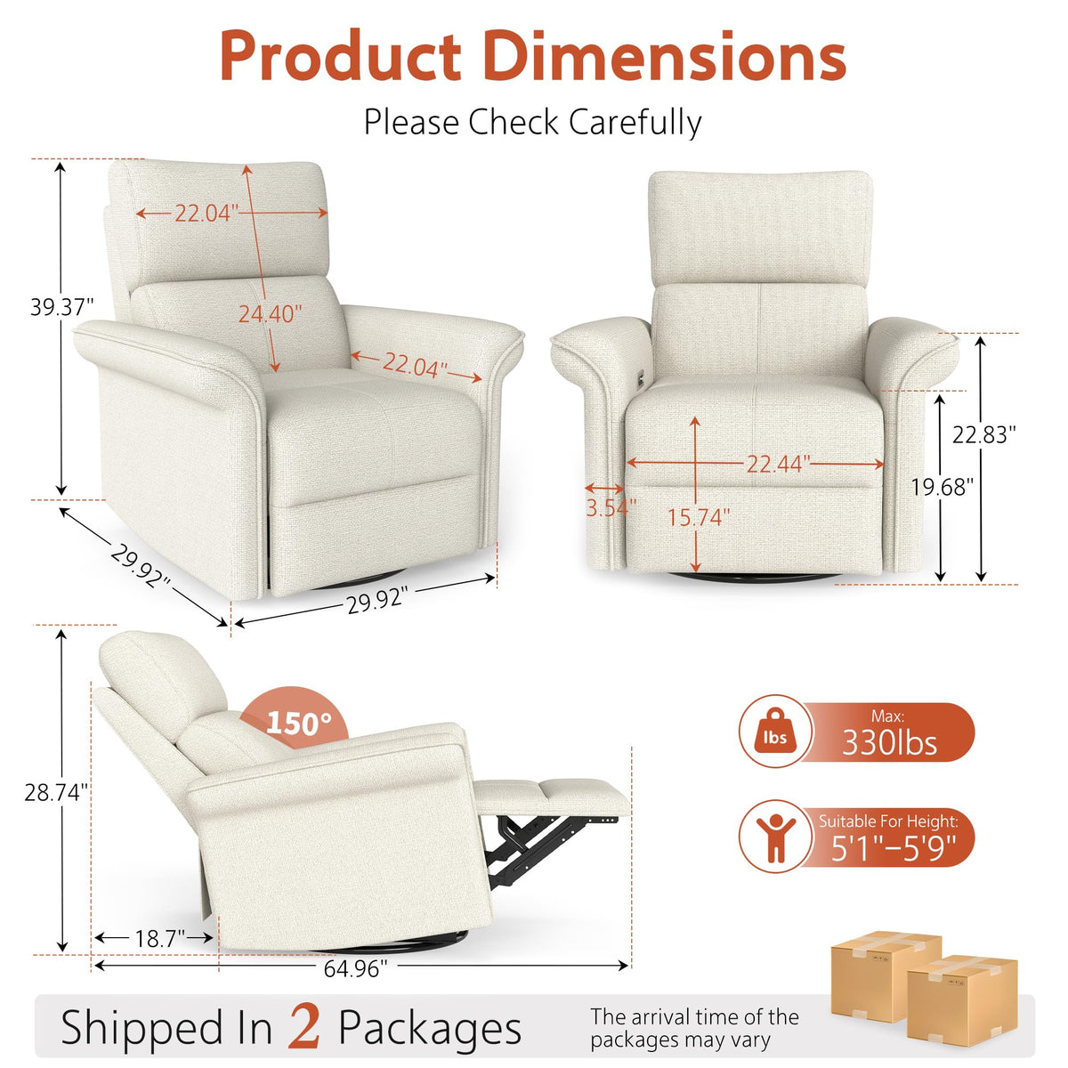 Fabric Light Gray Swivel Rocker Recliner Chair V86833