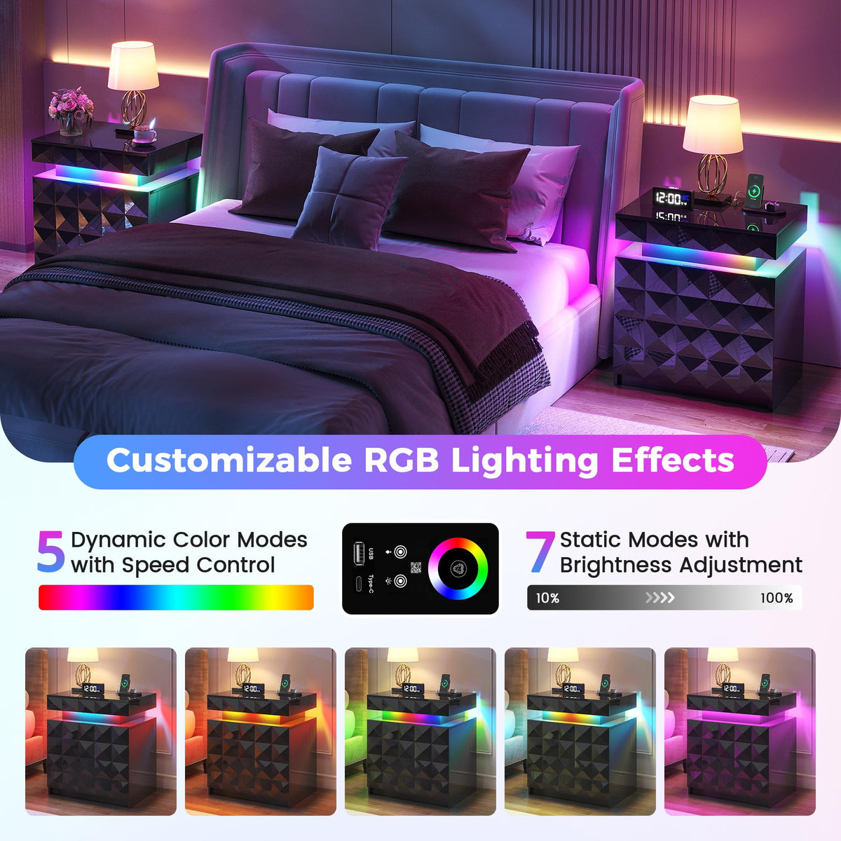 LED Night Stand with Charging Station V589756