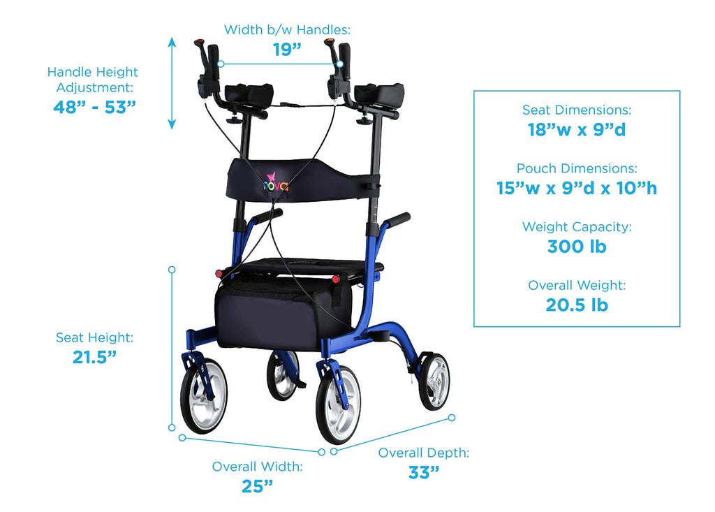 Blue Upright Rollator Walker with 10 Inch Front Wheels F356793