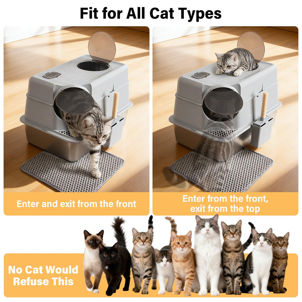XL Stainless Steel Enclosed Cat Litter Box with Lid M3163
