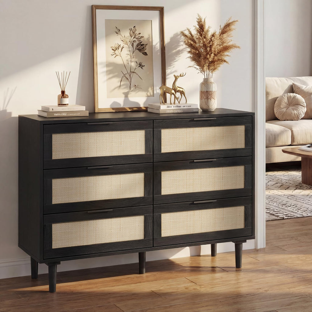 6 Drawer Rattan Wood Dresser U9317