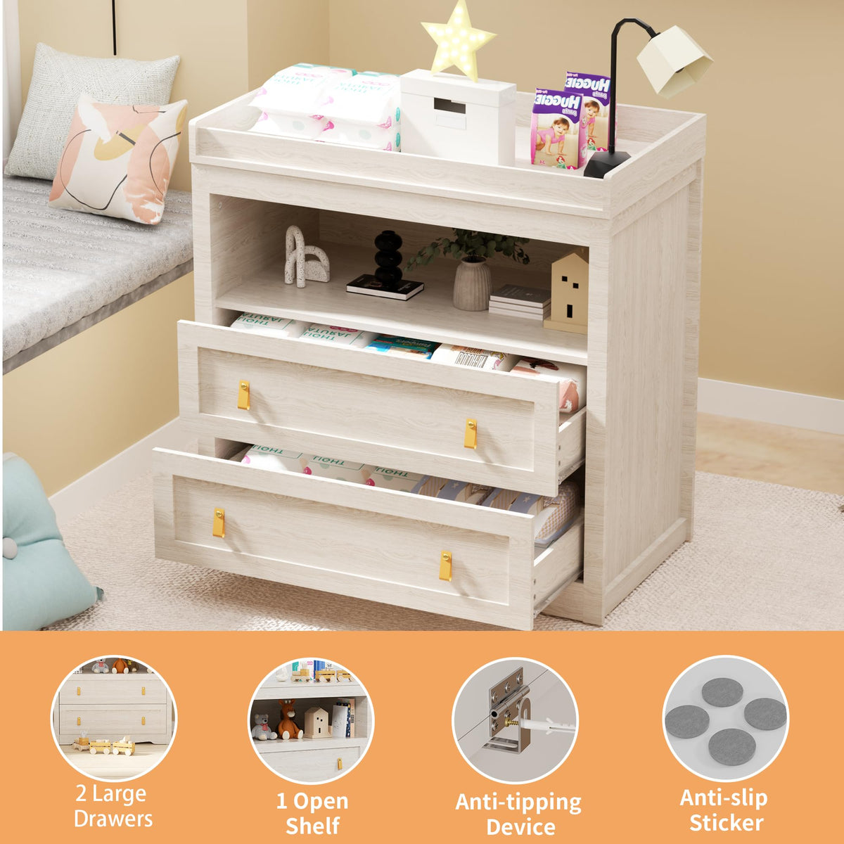Beige Baby Dresser with Changing Table Top N584