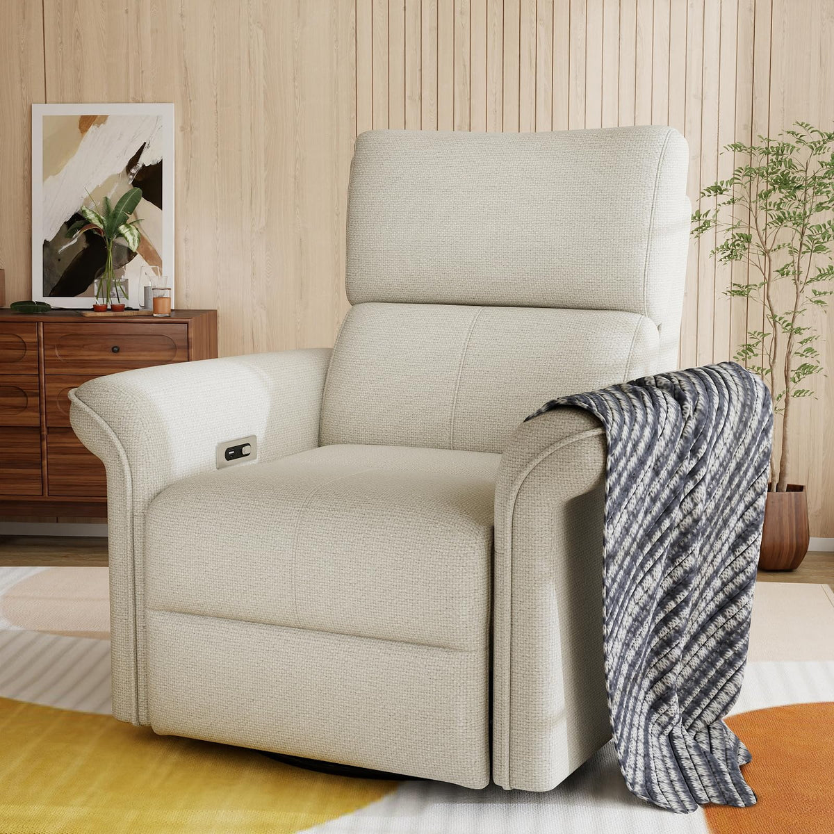 Fabric Light Gray Swivel Rocker Recliner Chair V86833