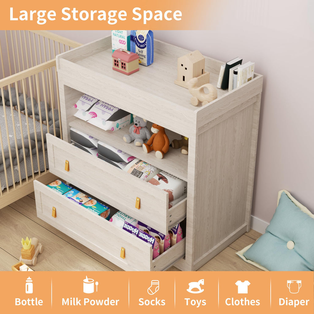 Beige Baby Dresser with Changing Table Top N584