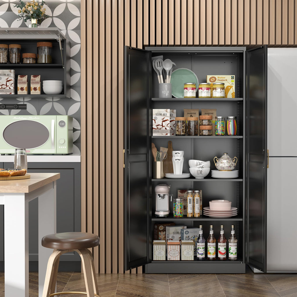 71" Metal Pantry Storage Cabinet with Doors & 4 Adjustable Shelves K475020
