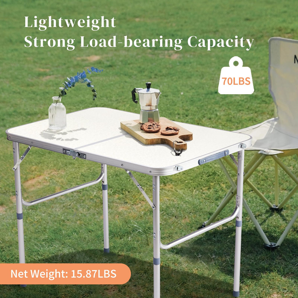 Aluminum Folding Table, Portable and Adjustable Rectangle Table, White (3FT) Y647934
