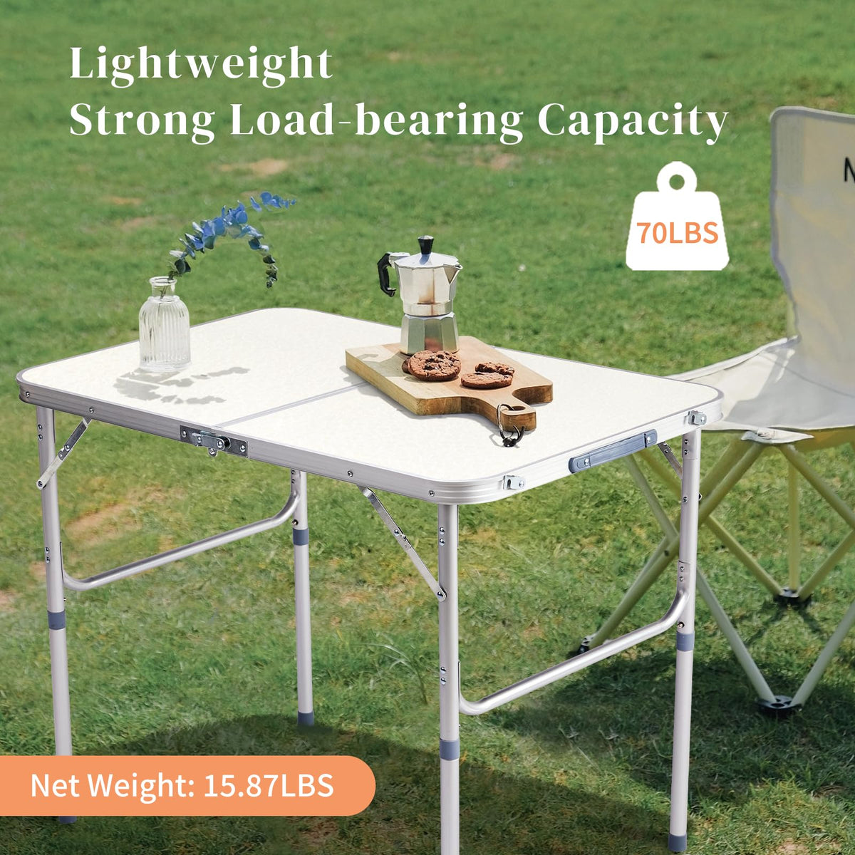 Aluminum Folding Table, Portable and Adjustable Rectangle Table, White (3FT) Y647934