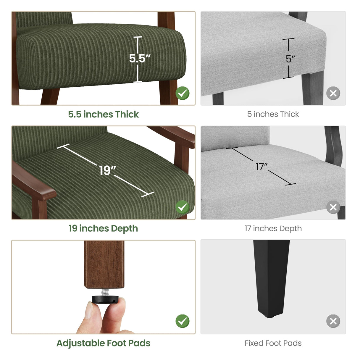 Dark Green Corduroy Accent Chairs Set of 2 J29490
