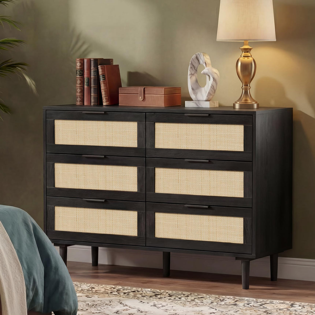 6 Drawer Rattan Wood Dresser U9317