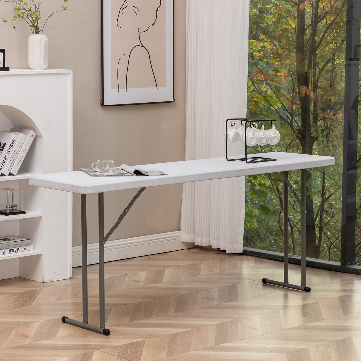 White Granite Plastic Folding Training Table Set of 2 O602