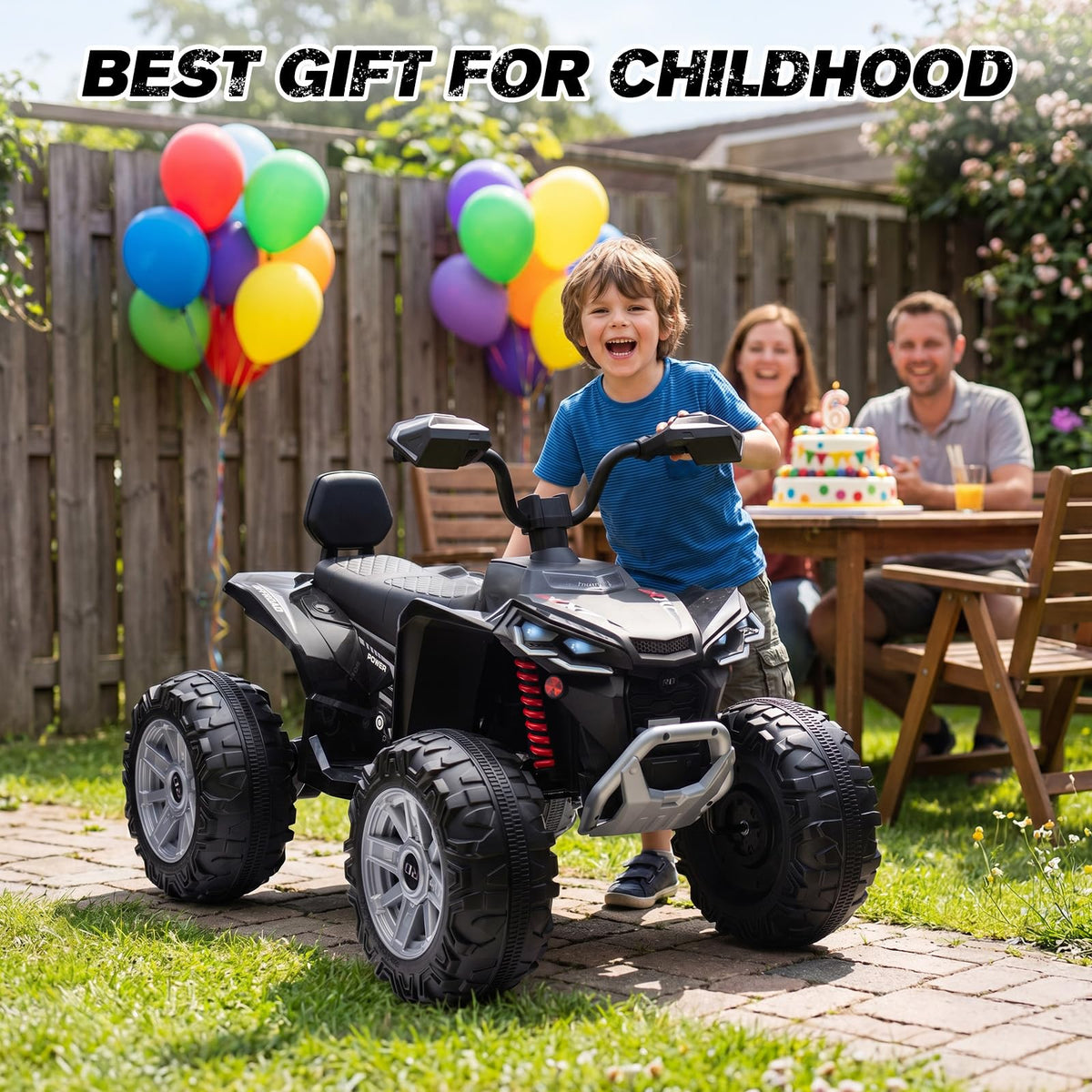 24V 2 Seater Kids ATV with LED Lights and Music, Black O919335