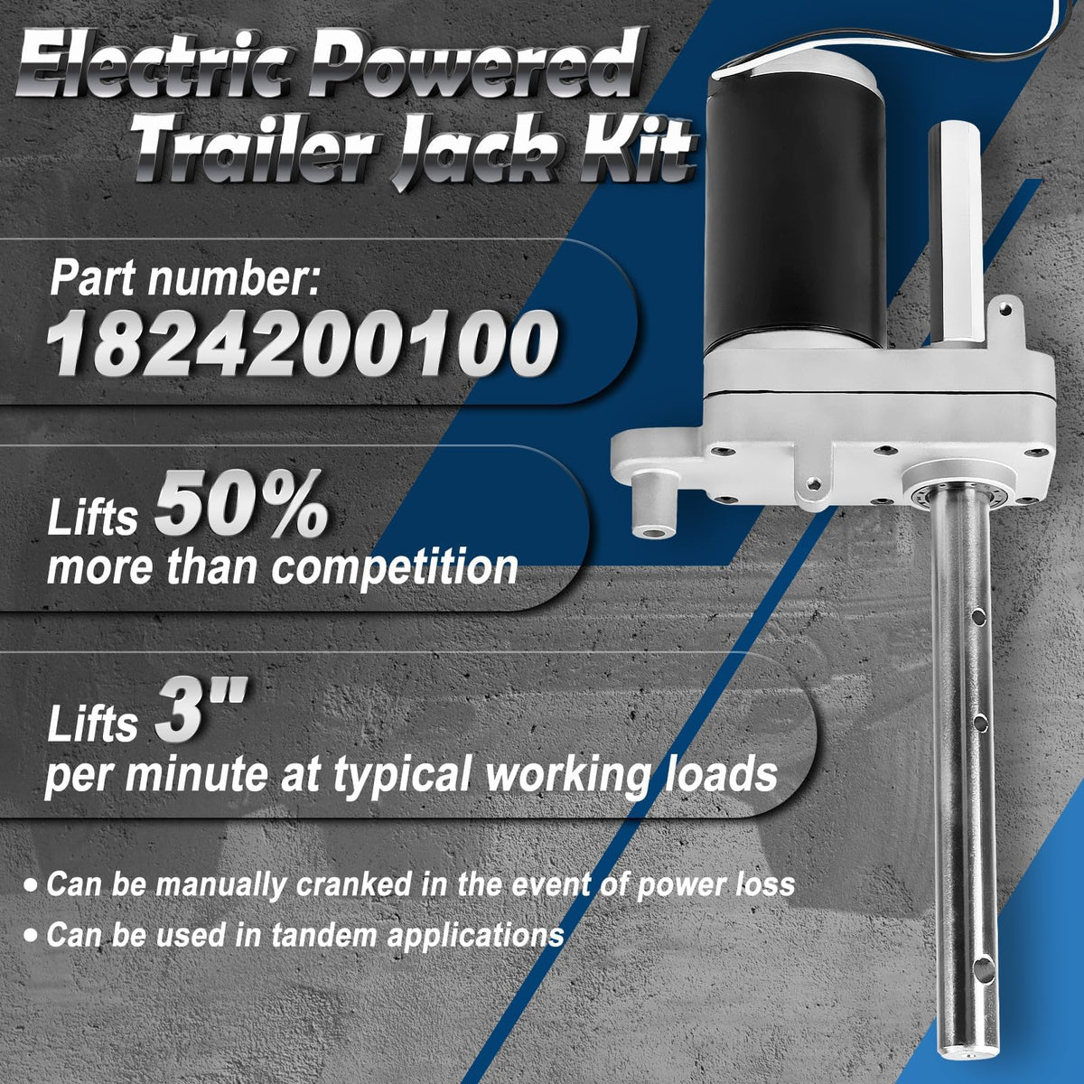 Electric Powered Trailer Jack Kit 12,000 lbs 12V Single Speed Tongue Jack with Control Switch R87262