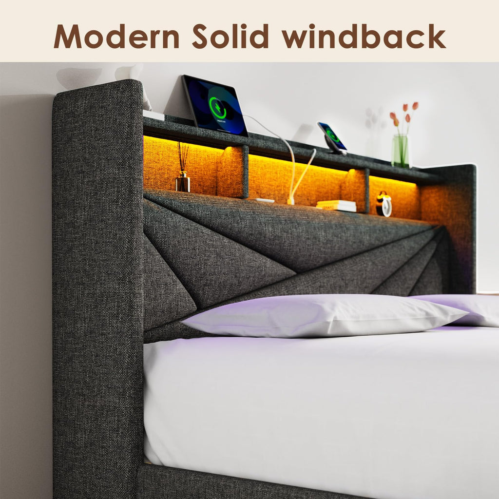 Queen Bed Frame with 2 Storage Drawers and Upholstered Headboard I859