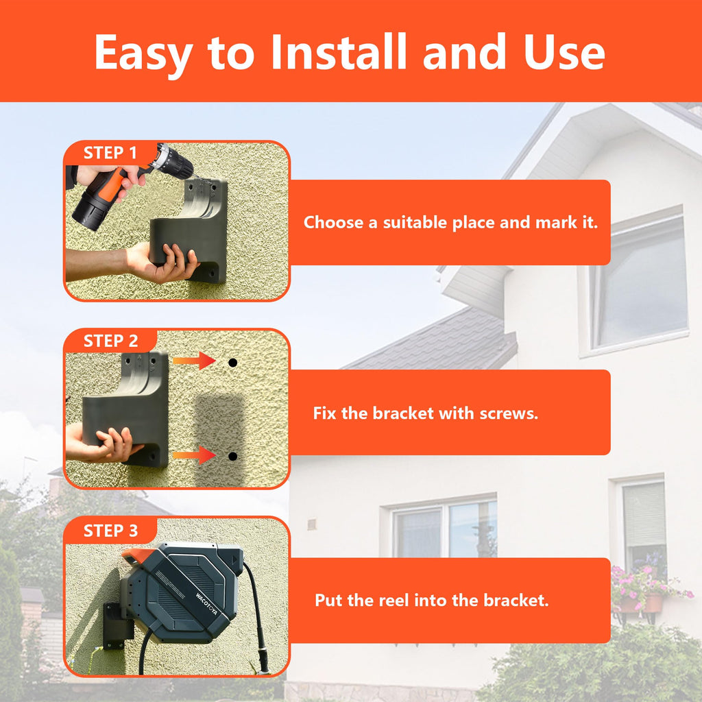 Retractable Garden Hose Reel, 5/8 in x100 ft Heavy Duty Wall Mount K504