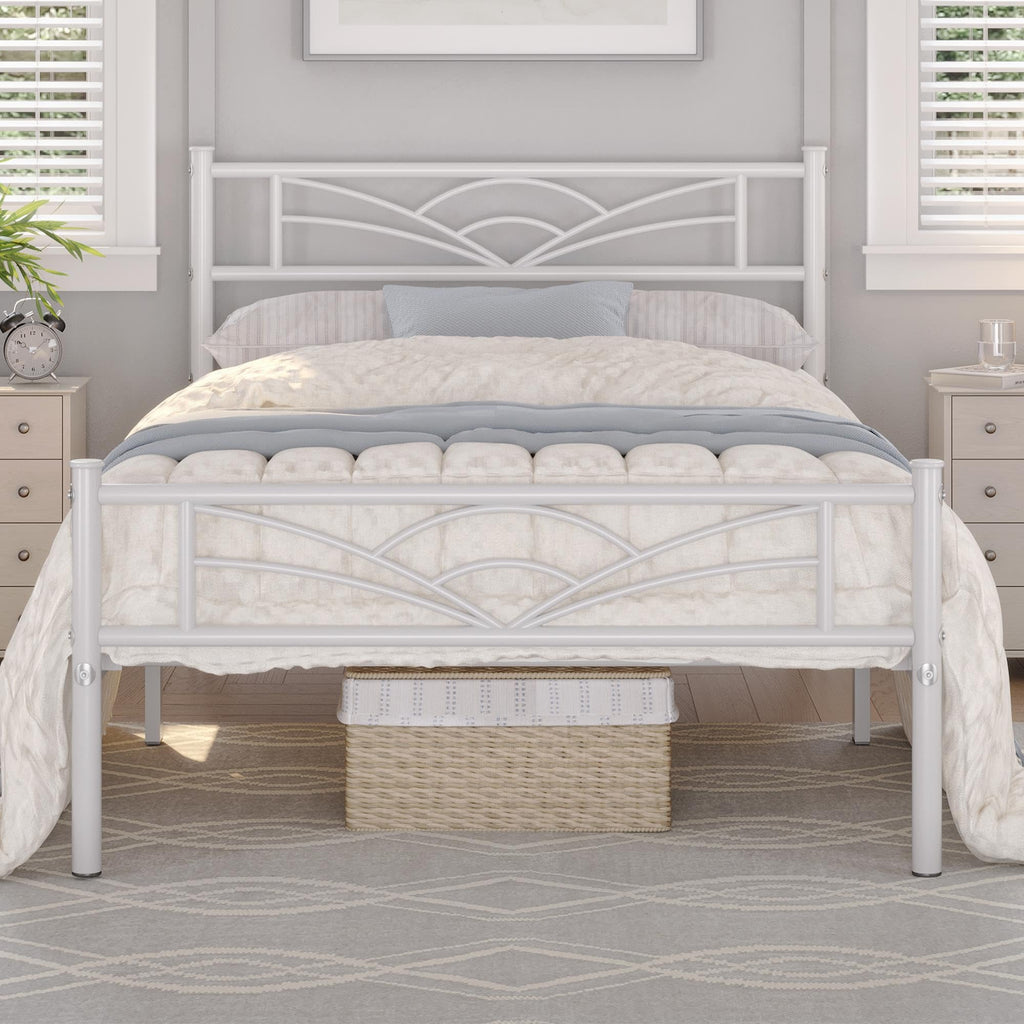 Twin Size White Metal Bed Frame with Headboard R96619